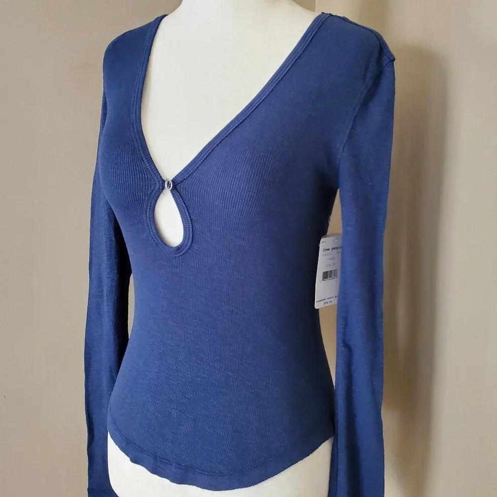 Free People Tate Keyhole Blue Layering Top XS NWT